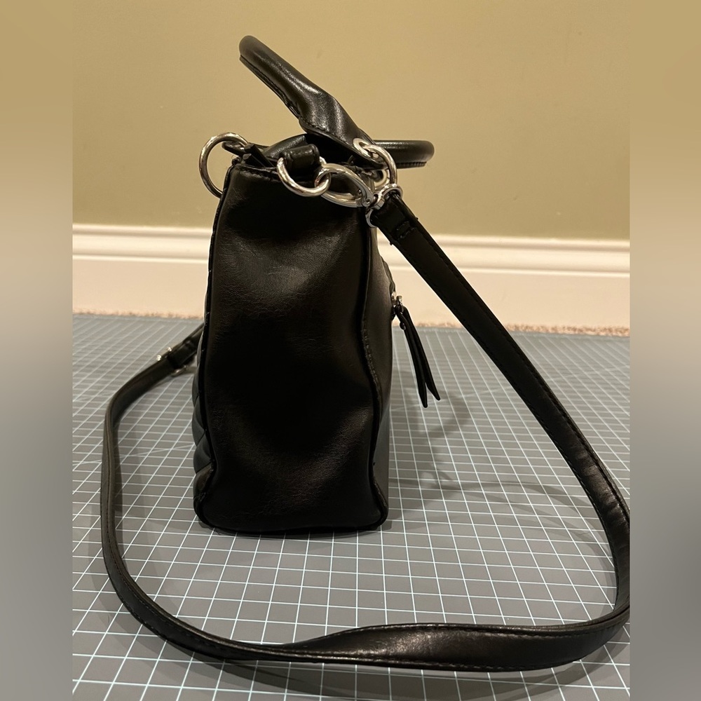 Nicole Miller black faux leather chevron satchel purse - Picture 8 of 16